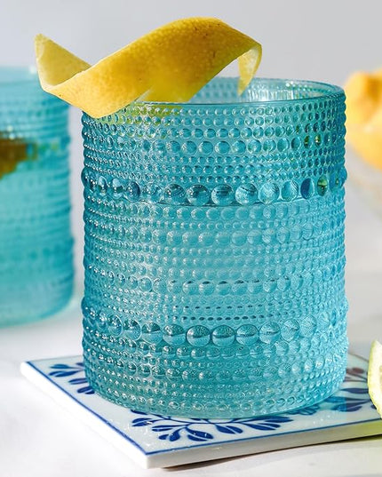 Kate Aspen Hobnail Beaded Drinking Glasses Vintage Glassware Set | Cocktail Glass Set, Juice Glass, Water Cups | Makes A Great Hostess Gift, Gift for Newlyweds (Aqua Blue)