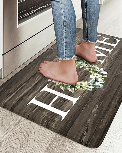 KIMODE Anti Fatigue Kitchen Mat for Floor, 17.3"x29" Farmhouse Kitchen Rug Non Slip, Cushioned Padded Kitchen Floor Mat, Comfort Waterproof Standing Mat for Laundry, Office, Sink, Desk Brown