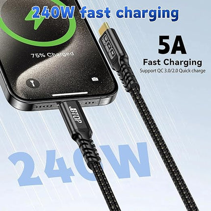USB 80Gbps Data Cable 3.3ft, Bandwidth for 16K/Dual 8K, 240W/5A Fast Charging, Braided USB C Video Cable Compatible Thunderbolt 4/5, SSD, MacBook M4 Pro,Dock,eGPU/USB 4 Monitor