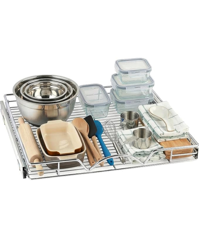 HOLDN’ STORAGE Pull Out Cabinet Organizer, Heavy Duty Caddy w/Lifetime Limited Warranty -22”W x 21”D - Requires At Least 23-1/4” Cabinet Opening, Steel Metal Cabinet Drawers Slide Out, Chrome