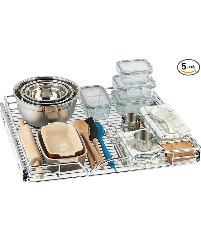 HOLDN’ STORAGE Pull Out Cabinet Organizer - Heavy Duty Steel with Smooth Slide-Out Drawers, Chrome Finish - 22" W x 17" D Basket, Fits 23.25" Cabinet Opening