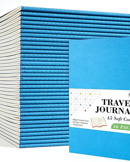 36 Pack Soft Cover Journal Bulk, Feela Lined Blank Travel Journal for Women Men Writing, Notebooks College Ruled for Work, Note Taking Notebook School Business Supplies, 8.2” x 5.5”, A5, Blue