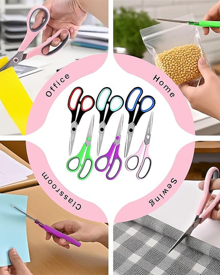 Scissors Set of 24-Pack, Rkqoa 8" All Purpose Pure Black Scissors - Thick Sharp Shears for Office School Sewing Craft Supplies, Classroom Must have, High/Middle School Student Teacher Scissor Bulk