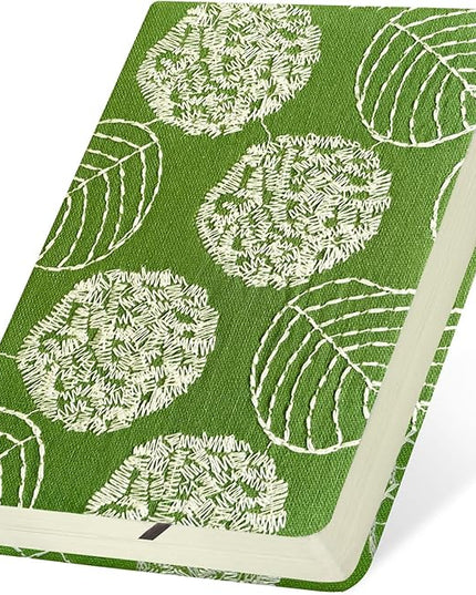 Embroidered Mini Notebook for Girl, Small Fabric Hardcover Journal, A6, 264 Pages, 4x6 Lined Notebook & unlined Sketchbook, Cute Diary, Pocket Notepad Kids Journal, Green Leaf.