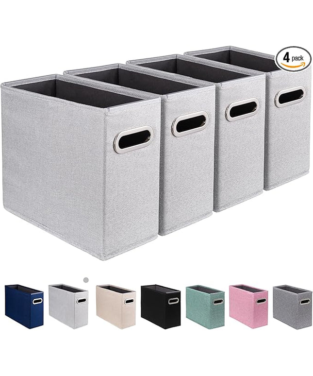4 Pack Letter Size File Storage Box Collapsible, Fabric Hanging File Folders Organizer, Portable Office Document Holder with Metal Handle, Smooth PVC Rails, Light Gray