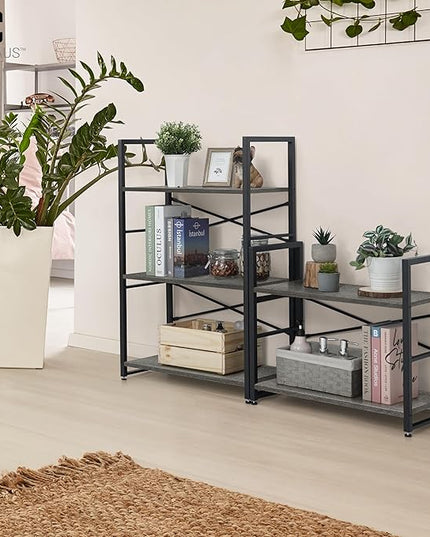 CAPHAUS 3 Tier Small Bookshelf, 24 Inch Width Free Standing Shelf, Bookcase Shelf Storage Organizer, Industrial Book Shelves for Home Office, Living Room, Dark Grey Shelves & Metal Frame