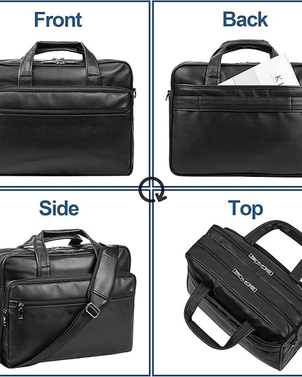 seyfocnia Leather Laptop Bag, Men's 15.6 Inche 17.3 Inche Messenger Briefcase Business Satchel Computer Handbag Shoulder Bag