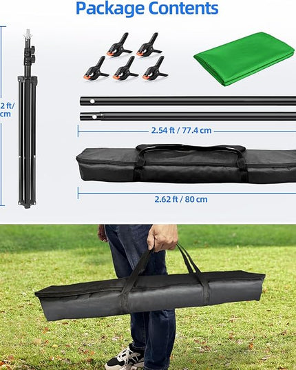 HEMMOTOP 7x5 ft(HxW) Green Screen Stand Kit, 6.5x5 ft Green Screen Backdrop with Stand for Streaming, Gaming, Zoom, Portable Greenscreen Background Kit with Clips & Carrying Case