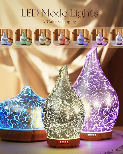 Porseme Essential Oil Diffuser Glass Aromatherapy Ultrasonic Humidifier, Air Refresh Auto Shut-Off, Timer Setting, BPA Free for Home Hotel Yoga Leisure SPA Gift 150ml Last 6H