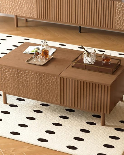 NessCarsti 51.1" Mid-Century Modern Lift Top Coffee Table, Walnut Rectangular Center Table with Hidden Storage, Drawers & Sturdy Wooden Legs, for Living Room, Apartment, Office