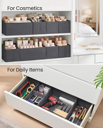 SONGMICS Drawer Organizer, Dresser Drawer Organizers, Set of 6, Foldable Fabric Storage Bins for Socks, Underwear, Bras, Ties, Scarves, Slate Gray URDZ06G