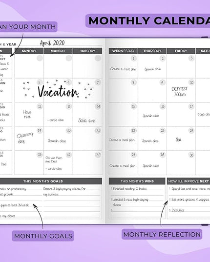 Clever Fox Planner – Undated Weekly & Monthly Planner for Productivity, Time Management & Goals – Organizer Journal – A5 (Purple)