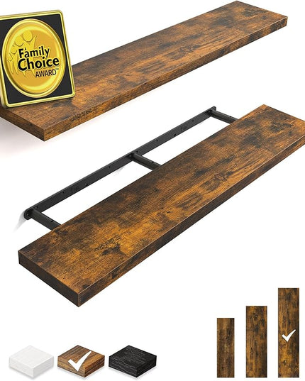 BAYKA Floating Shelves, 48 inches Long Wall Mounted Rustic Wood Shelves for Bathroom, Bedroom, Living Room, Kitchen, Office, Hanging Shelf for Books/Storage/Decor(Rustic Brown,Set of 2)