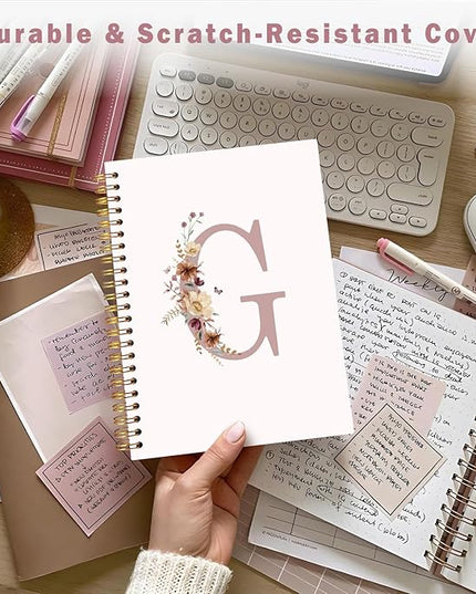 Lacama Pink monogram G notebook Journal, Aesthetic Wildflower Personalized Spiral Notebook, Customized Monogrammed Gifts, Birthday Gifts for Women, School Supplies, Office Supplies 5.5x8.3