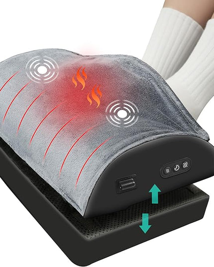 Heated Foot Rest Under Desk at Work, Ergonomic Desk Footrest with Vibrating Massage and Adjustable Height, Foot Warmer with Pocket, 3 Vibration Modes & 2 Heating Levels,Memory Foam,Office Home Gaming