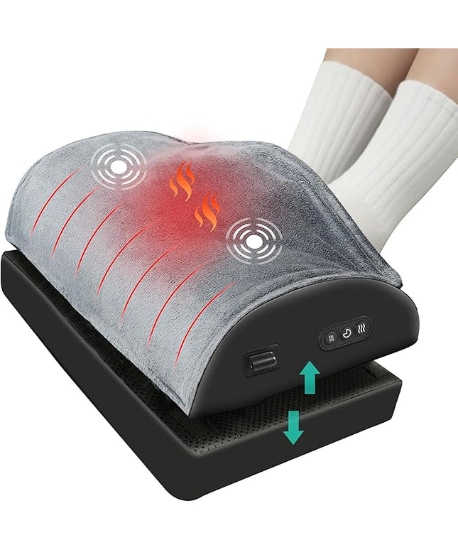 Heated Foot Rest Under Desk at Work, Ergonomic Desk Footrest with Vibrating Massage and Adjustable Height, Foot Warmer with Pocket, 3 Vibration Modes & 2 Heating Levels,Memory Foam,Office Home Gaming