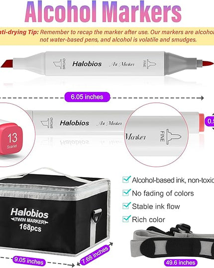 168 Colors Fine & Chisel Alcohol Markers, Dual Tip Art Markers Alcohol Marker Set with Case, Marker for Adults Children Coloring Artists Drawing Sketching Card Making and Illustration