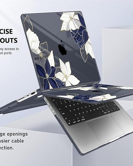 May Chen Case for MacBook Pro 14 inch, Models A2442 A2779 A2918 A2992 A3401 A3185 A3112 A3434, M1 M2 M3 M4 M5 Chip (2021-2025 Release), Plastic Hard Shell Case with Keyboard Cover, Elegant Flower