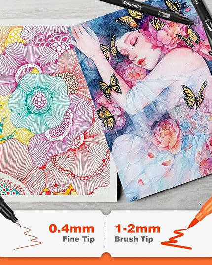 Dual Brush Pens, Markers Adult Coloring Book,100 Colors Art Pens with Fine Point Markers and Brush Tip for Adult Kids Drawing (Black Set)