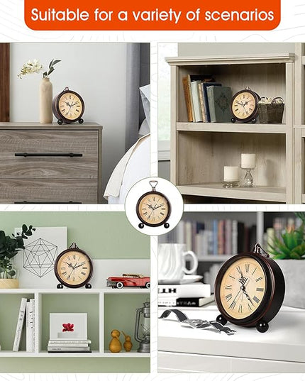 RODH Battery Alarm Clock,Vintage Retro Alarm Clock with Night Light，Hangable,Super Silent, Non Ticking Analog Small Table Clock for Bedroom,Bedside, Desk,Shelf