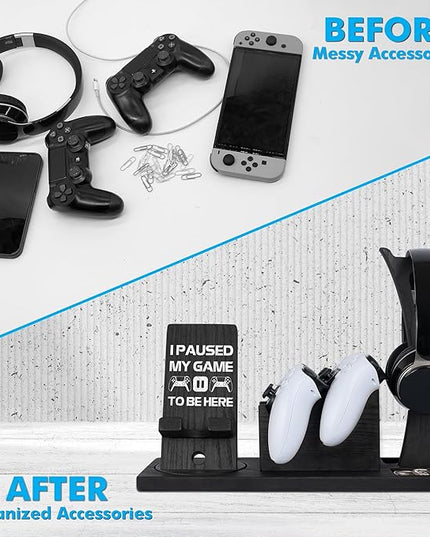 Gaming Accessories Organizer with Headphone Holder, Rotatable Phone Stand & Controller Stand - Unique Gamer Gifts Controllers Holders Gaming Equipment, Gifts for Gamers Controller Holder
