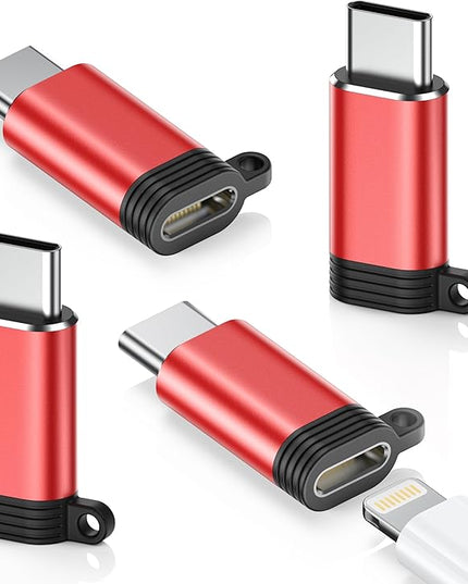 Lightning to USB C Adapter 4 Pack - Fast Charging & Data Transfer USB Type C to Lightning Charger Connector Compatible with iPhone 15/16/17 Pro Max/Plus, Samsung, Pixel - (Not for Audio/OTG)-Red