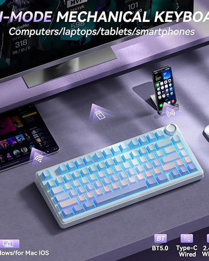 SOLAKAKA A75 75% Wireless Mechanical Keyboard, Hot Swappable Gaming Keyboard with Multifunction Knob & RGB, Gasket Mounted Creamy Keyboard, PBT Keycaps, Compact Layout for Win/Mac/PC