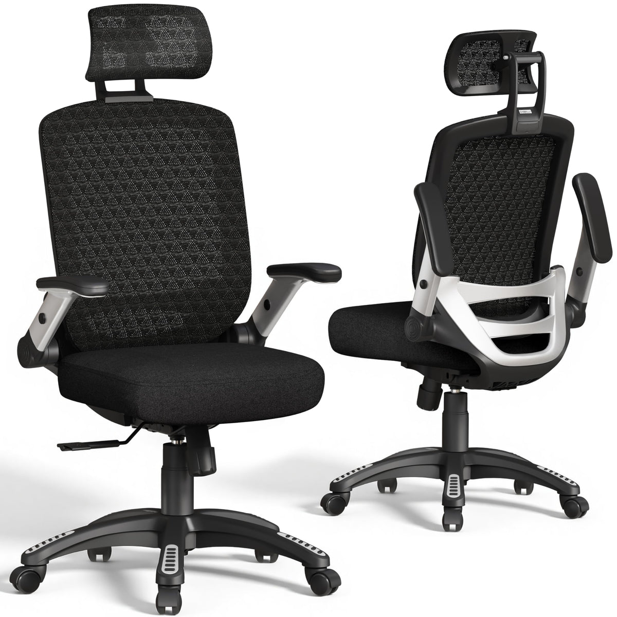 GABRYLLY Ergonomic Office Chair, High Back Home Desk Chair with Flip-Up Arms, 3D Headrest, 90-120° Tilt and Wide Cushion Seat, Big and Tall Computer Chairs for Man Woman, Mesh Chair -Midnight Cloud