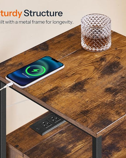 HOOBRO End Table Set of 2 with Charging Station, Bedside Table with 2 Drawer & USB Ports & Type-C Port, Nightstand for Small Spaces, Stable and Sturdy, for Living Room, Rustic Brown BF43UBZP201