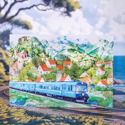 AuriicLeaf Train Scenery Washi Tape Set – 6 Rolls Travel & Nature Inspired with Clip for Scrapbook Journals DIY Crafts Decoration 1.97"x78.7" 39.37in per Loop