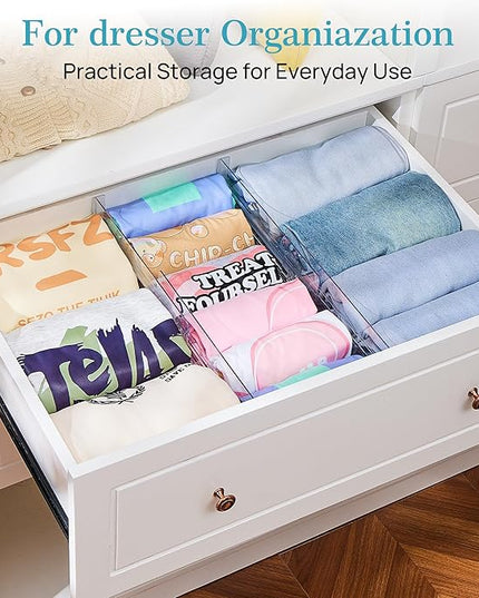 Vtopmart 12 Pack Drawer Dividers for Clothes, 4" High 10.2"-16.5" Adjustable Expandable Dresser Drawer Organizer, Clear Plastic Separators for Dresser, Baby Clothing, Underwear, Cosmetic, Toiletries