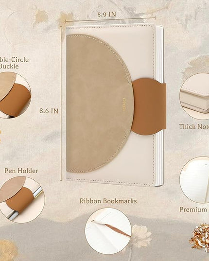 CAGIE Lined Journal for Women, 100GSM 192 Pages Leather JournalS for Writing with Buckle Closure,A5 Hardcover Diary Journaling Notebooks for Business Work School Note Taking 5.9" x8.5 (Brown & Pink)