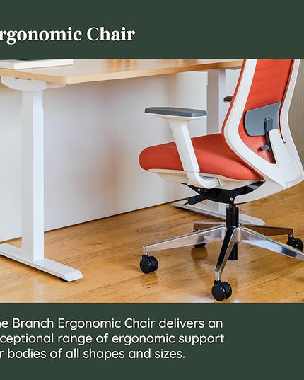 Branch Ergonomic Chair - A Versatile Desk Chair with Adjustable Lumbar Support, Breathable Mesh Backrest, and Smooth Wheels - Experience Optimal Comfort and Support - Poppy