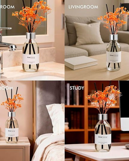 Clesh Reed Diffuser Set, 6.7 oz Citrus Scented Diffuser with Sticks, Home Fragrance Reed Diffuser for Bathroom Shelf Decor
