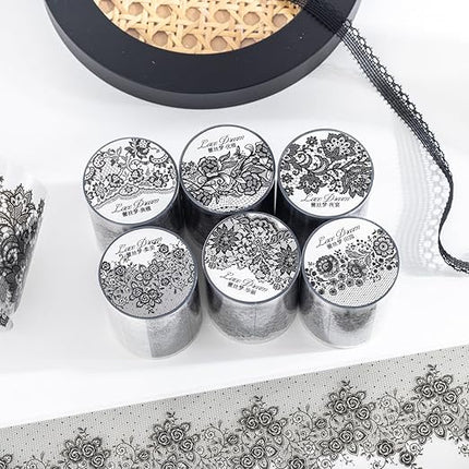 AuriicLeaf Lace Dream PET Tape Set, 6 Rolls of Elegant Floral Stickers for Scrapbooking, Journaling, DIY Crafts, and Art Supplies