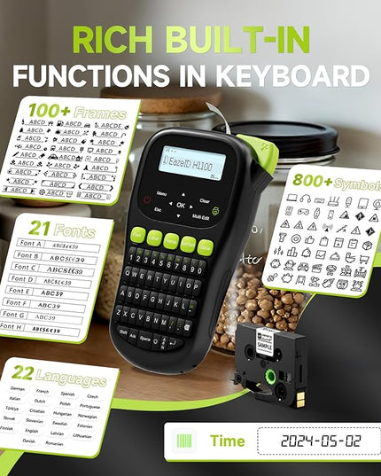 Industrial Label Maker Machine with-Tape Waterproof, Portable Cable Label Maker with Keyboard, Handheld Wire Labeler with Backlight Screen for Home Office Use, H1100 Black