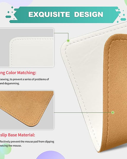 Mouse Pad, PU Mouse Pad，Leather Mouse Pad with Stitched Edge Micro-Fiber Base with Non-Slip Waterproof，Mouse Pad for Computers，Laptop, 8x11Inch (Lily White)