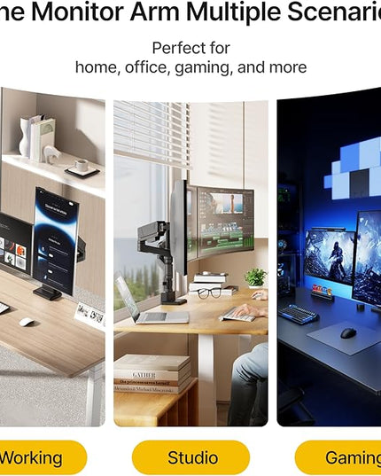 monTEK Dual Monitor Mount Tall Monitor arms for 2 Monitors for 17 to 35 Inch Curved Screen Holds 35 Lbs Adjustable Heavy Duty Monitor Desk Mount Cable Management, VESA 75/100mm, MA1007PBK-D