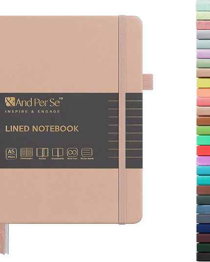 &And Per Se Lined Journal Notebook, 160 Pages, A5 5.7 x 8 inches College Ruled Thick Paper Notebook Journals for Writing, Hardcover Notebooks for Women Men Office School (1 Pack, Apricot)