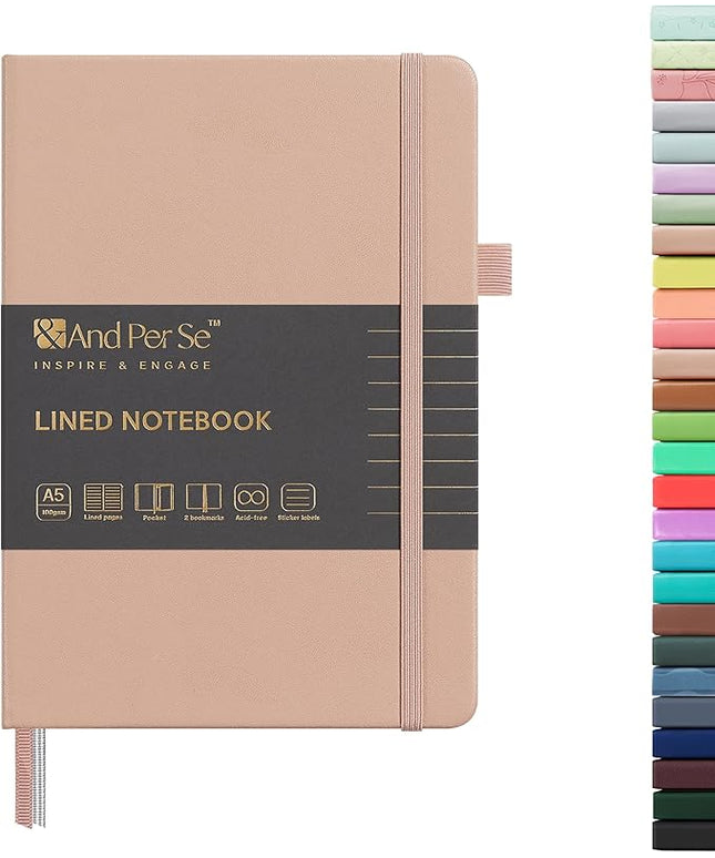 &And Per Se Lined Journal Notebook, 160 Pages, A5 5.7 x 8 inches College Ruled Thick Paper Notebook Journals for Writing, Hardcover Notebooks for Women Men Office School (1 Pack, Apricot)