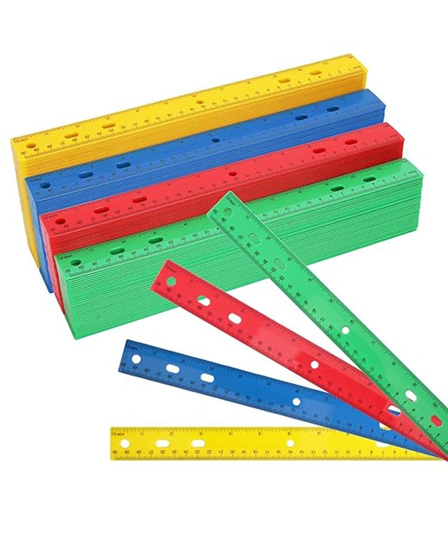 200 Pack 12 Inch Plastic Rulers Bulk, 4 Color Plastic Ruler, Colourful Ruler with Dual-Scale Measurement, Easy to Store, for Home, Office, Practical Use by KUKLIPJIM