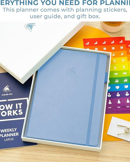 Clever Fox Planner Large – Undated Weekly & Monthly Planner for Productivity, Time Management & Goals – Organizer Journal – 7x10” (Periwinkle)