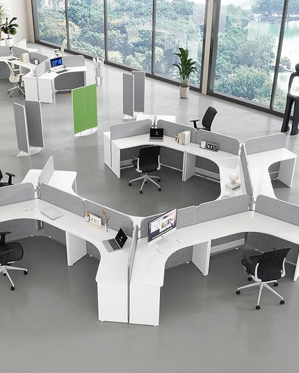 3 Person Office Cubicle Desk Workstation with Drawers & Built-in Power Outlets, Adjustable Wall Partitions, Layouts for Startups and Modern Workspaces,Black Fabric Panels