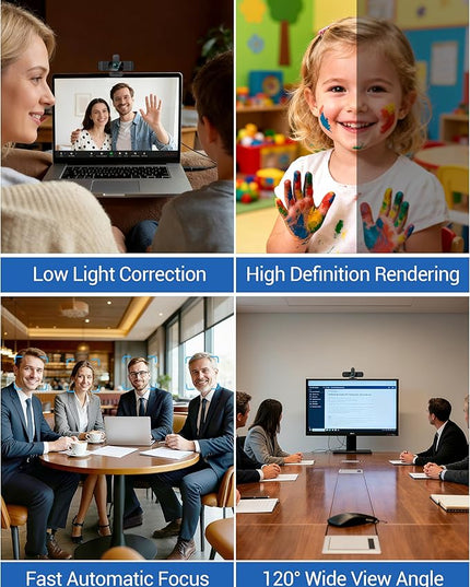 RUWBY UHD 4K Webcam with Built-in Dual Mics, Wide-Angle Lens, Privacy Cover, Tripod Stand, Autofocus Computer Camera, Plug and Play for Desktop PC or Laptop