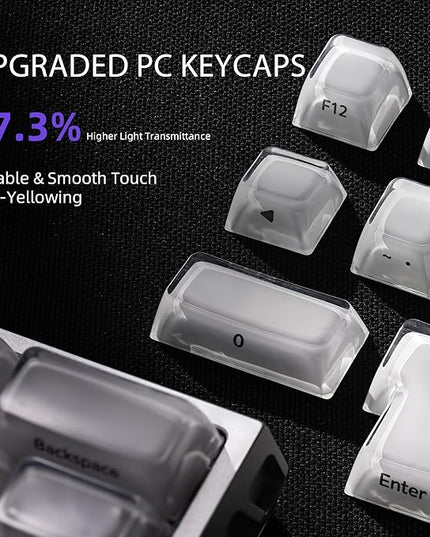 OHY XVX Jelly R2 Side-Printed Translucent MDA Profile Keycap Set, 122 Keys Double Shot PC+ABS Keycaps for MX Switches & ANSI Layout Mechanical Keyboards-White