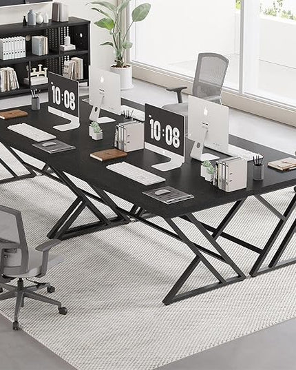 LVB Black Computer Desk, Modern Gaming PC Writing Desk for Home Office, Metal Computer Study Work Table for Bedroom, Industrial Executive Student Simple Workstation Desk, 55 in, Black Oak
