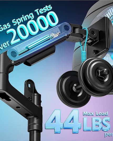 ARES WING Dual Monitor Wall Mount for 17-49 Inch Ultrawide Screens, Heavy Duty Wall Mount Monitor Arm Holds 44 lbs Each, Fully Adjustable Gas Spring Monitor Arm, 75x75/100x100 VESA Mount, Black