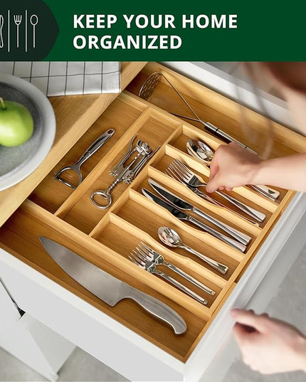 ROYAL CRAFT WOOD Luxury Bamboo Kitchen Drawer Organizer - Silverware Organizer, Utensil Holder & Cutlery Tray Drawer Dividers for Flatware (9 Slot, Natural)