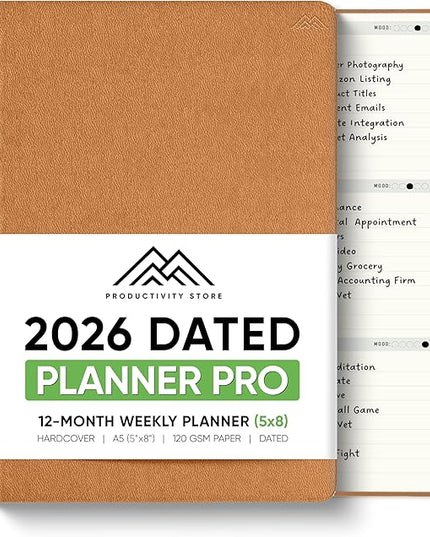 Dated, 2026 Planner, 5.8” x 8.3” - The #1 Productivity Planner to Achieve Your 2026 Goals - Planner 2026-2027 by PRODUCTIVITY STORE (A5, BROWN)