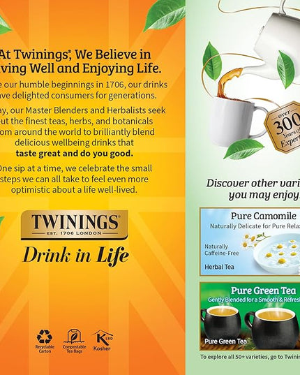 Twinings Pure Peppermint Herbal Tea Individually Wrapped Bags, 25 Count (Pack of 6), Fresh Minty Flavour, Naturally Caffeine-Free, Enjoy Hot or Iced, 150 Teabags